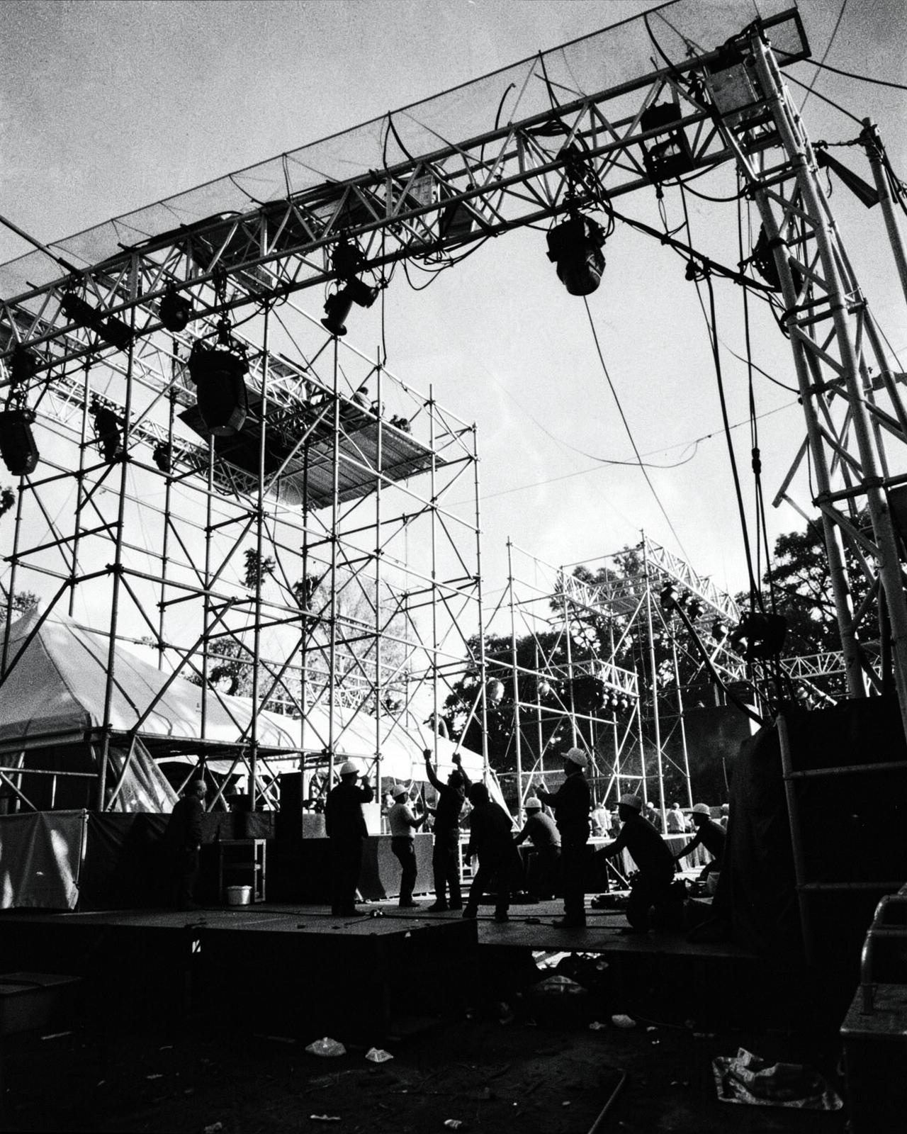 Crew building a festival stage